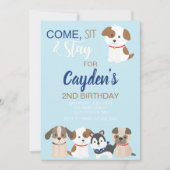 Puppy verjaardagsfeestje uitnodiging Blauw (Voorkant)