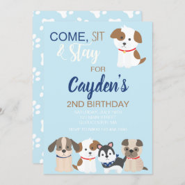 Puppy verjaardagsfeestje uitnodiging Blauw