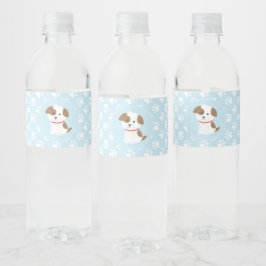 Puppy verjaardagsfeestje waterfles etiketten blauw