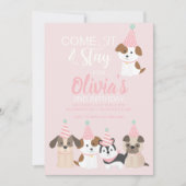 Puppy verjaardagsfeestuitnodiging Roze Kaart (Voorkant)