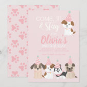 Puppy verjaardagsfeestuitnodiging Roze Kaart (Voorkant / Achterkant)