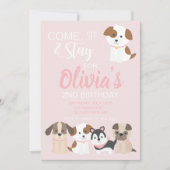 Puppy verjaardagsfeestuitnodiging Roze Kaart (Voorkant)
