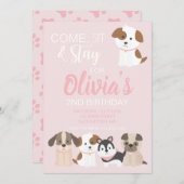 Puppy verjaardagsfeestuitnodiging Roze Kaart (Voorkant / Achterkant)