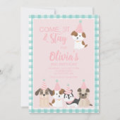 Puppy verjaardagsfeestuitnodiging Roze Kaart (Voorkant)