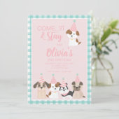 Puppy verjaardagsfeestuitnodiging Roze Kaart (Staand voorkant)