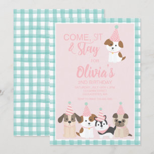 Puppy verjaardagsfeestuitnodiging Roze Kaart