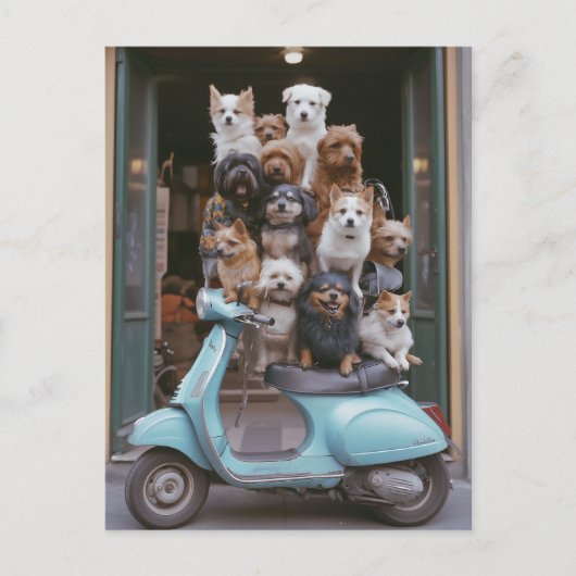 Puppy-verpakt Vespa-avontuur Briefkaart (Voorkant)