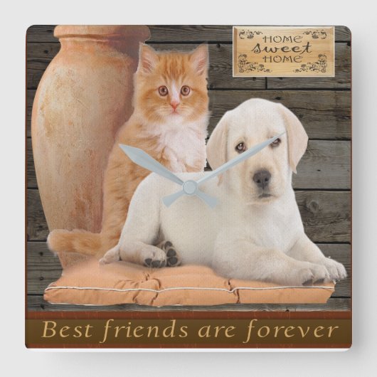 Puppy Vierkante Klok (Voorkant)