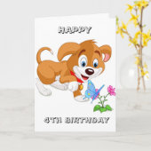PUPPY WISHEERT OP *4th BIRTHDAY* KAART (Gele Bloem)