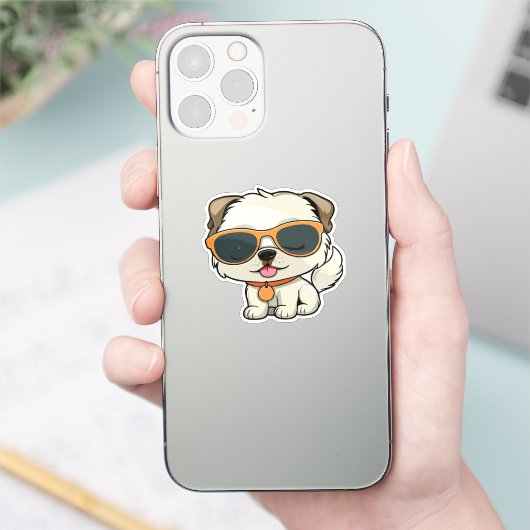 puppy with glasses sticker (Telefoon)
