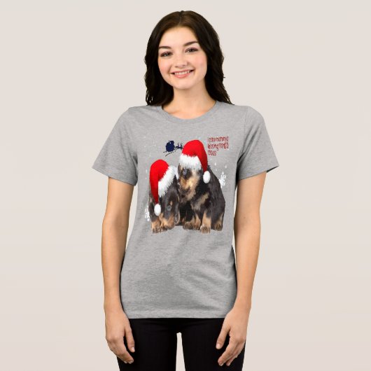 Puppy Witte Kerst Met Sinterklaas Slee Tri-Blend Shirt (Voorkant volledig)