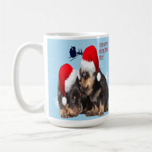 Puppy Witte Kerstmis Met Kerstman Slede Koffiemok