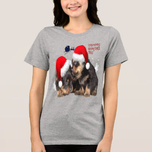 Puppy Witte Kerstmis Met Kerstman Slede  Tri-Blend Shirt