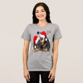 Puppy Witte Kerstmis Met Kerstman Slede  Tri-Blend Shirt (Voorkant volledig)