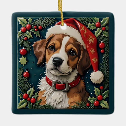 Puppy Wonder Kerst  Keramisch Ornament (Voorkant)