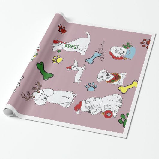 PUPPY XMAS WRAPPING PAPER CADEAUPAPIER (Uitgerold)