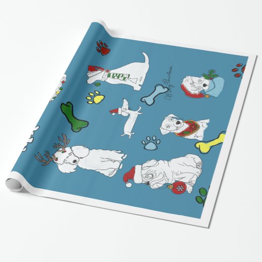PUPPY XMAS WRAPPING PAPER  CADEAUPAPIER (Uitgerold)
