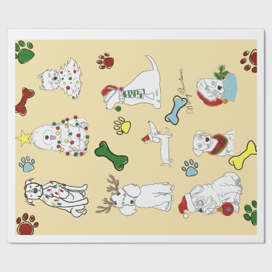 PUPPY XMAS WRAPPING PAPER CADEAUPAPIER (Vlak)