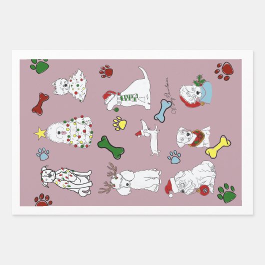 PUPPY XMAS WRAPPING PAPER SET  (Voorkant 2)