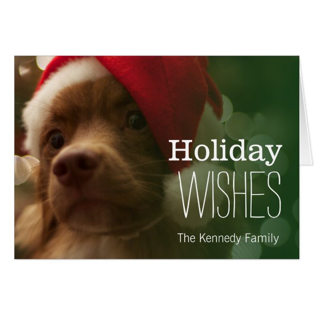 puppy zitting voor Kerstmisboom bokeh (Voorkant Horizontaal)