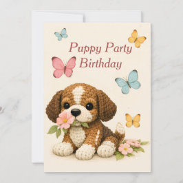 Puppyfeest Verjaardag Bloemvlinder Kaart