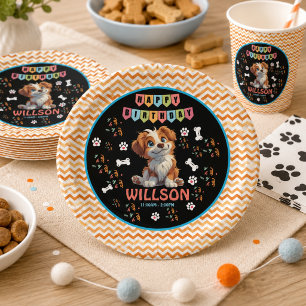 Puppyfeest Verjaardag Mooie Kinderen Hond Thema Papieren Bordje