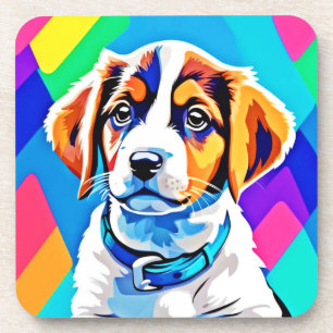 Puppyportret: kleurrijke pup bier onderzetter