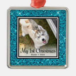 Puppy's 1e kerstfoto metalen ornament