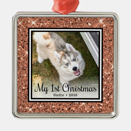 Puppy's 1e kerstfoto metalen ornament (Voorkant)