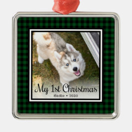 Puppy's 1e kerstfoto metalen ornament