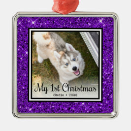 Puppy's 1e kerstfoto metalen ornament