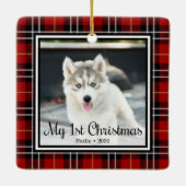 Puppy's 1e Kerstmis 2 Foto Keramisch Ornament (Achterkant)