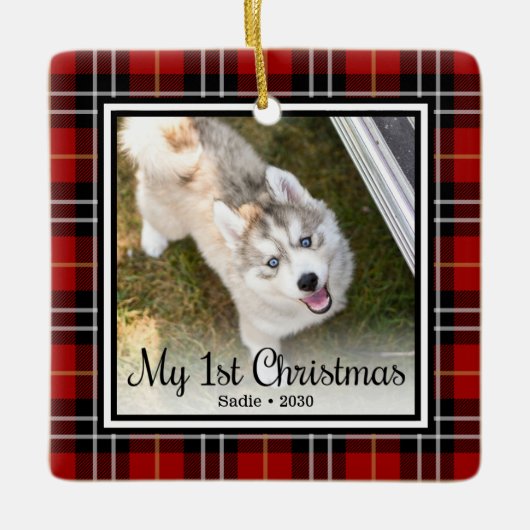 Puppy's 1e Kerstmis 2 Foto Keramisch Ornament (Voorkant)
