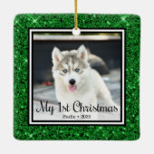 Puppy's 1e Kerstmis 2 Foto Keramisch Ornament (Achterkant)