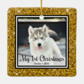 Puppy's 1e Kerstmis 2 Foto Keramisch Ornament (Achterkant)
