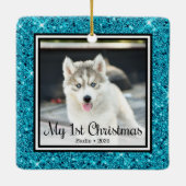 Puppy's 1e Kerstmis 2 Foto Keramisch Ornament (Achterkant)