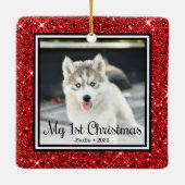 Puppy's 1e Kerstmis 2 Foto Keramisch Ornament (Achterkant)