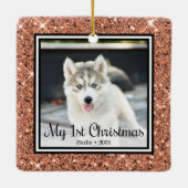 Puppy's 1e Kerstmis 2 Foto Keramisch Ornament (Achterkant)