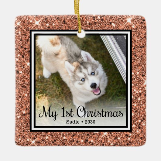 Puppy's 1e Kerstmis 2 Foto Keramisch Ornament (Voorkant)