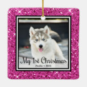 Puppy's 1e Kerstmis 2 Foto Keramisch Ornament (Achterkant)