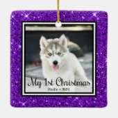 Puppy's 1e Kerstmis 2 Foto Keramisch Ornament (Achterkant)