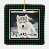 Puppy's 1e Kerstmis 2 Foto Keramisch Ornament (Achterkant)