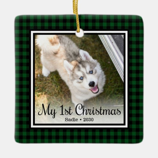 Puppy's 1e Kerstmis 2 Foto Keramisch Ornament (Voorkant)