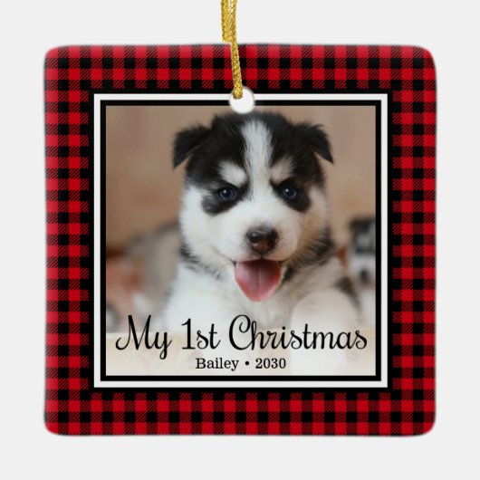 Puppy's 1e Kerstmis Keramisch Ornament (Voorkant)