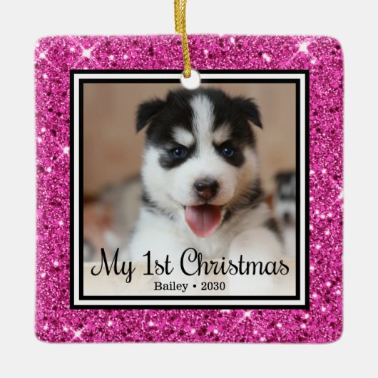 Puppy's 1e Kerstmis Keramisch Ornament (Voorkant)