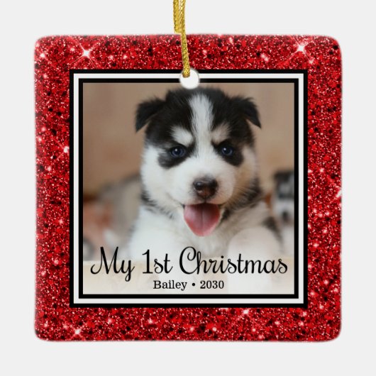 Puppy's 1e Kerstmis Keramisch Ornament (Voorkant)