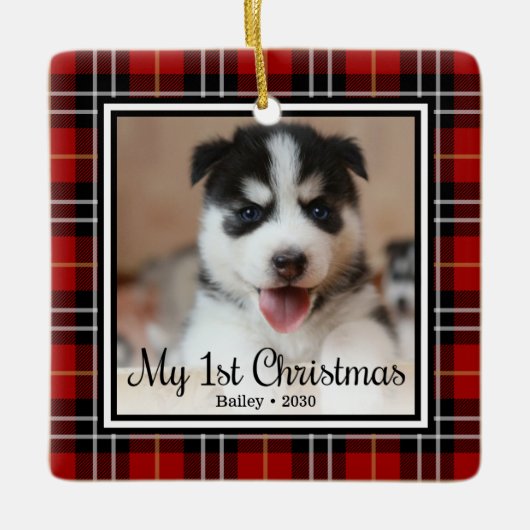 Puppy's 1e Kerstmis Keramisch Ornament (Voorkant)
