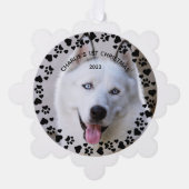 Puppy's 1e Kerstmis Wit & Groen Pet Paw Prints Ornament Kaart (Voorkant)