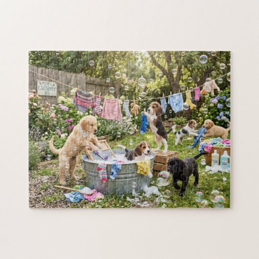 Puppy's doen de was Jigsaw Puzzel (Horizontaal)