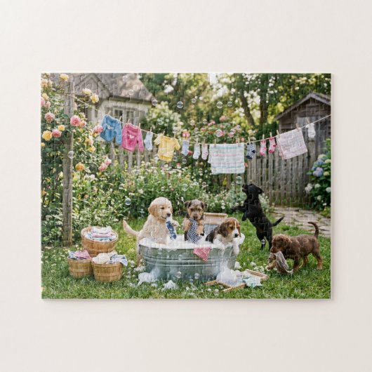 Puppy's doen de was legpuzzel (Horizontaal)